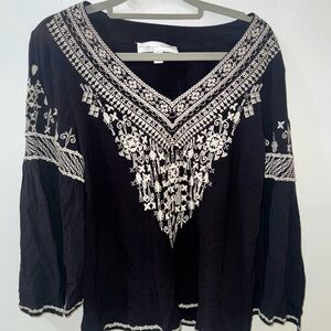 Chelsea & Theodore Black and White Embroidered Blouse